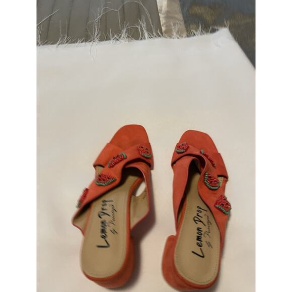 Lulu’s Lemon Drop by Privileged Red Watermelon Chunky Mule Slip On Heels Size 7 - Picture 7 of 10